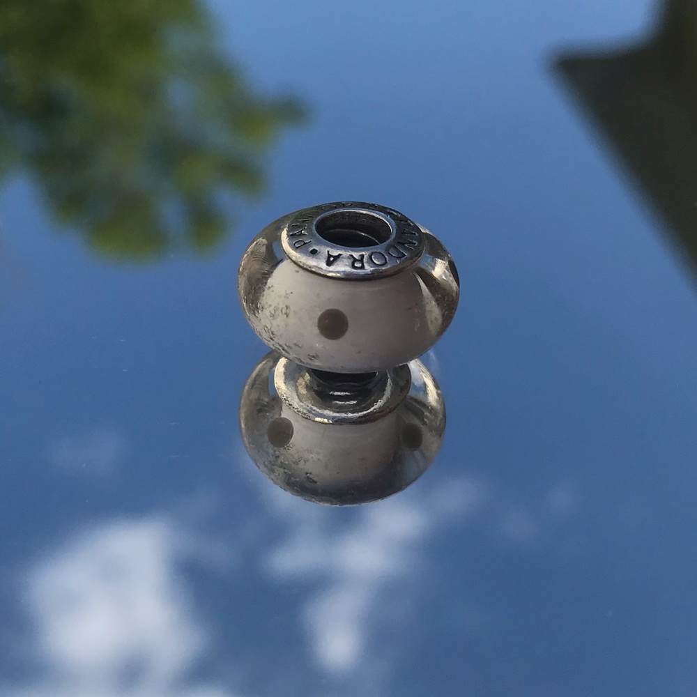 Authentic Pandora Murano Bead White with Grey Dots